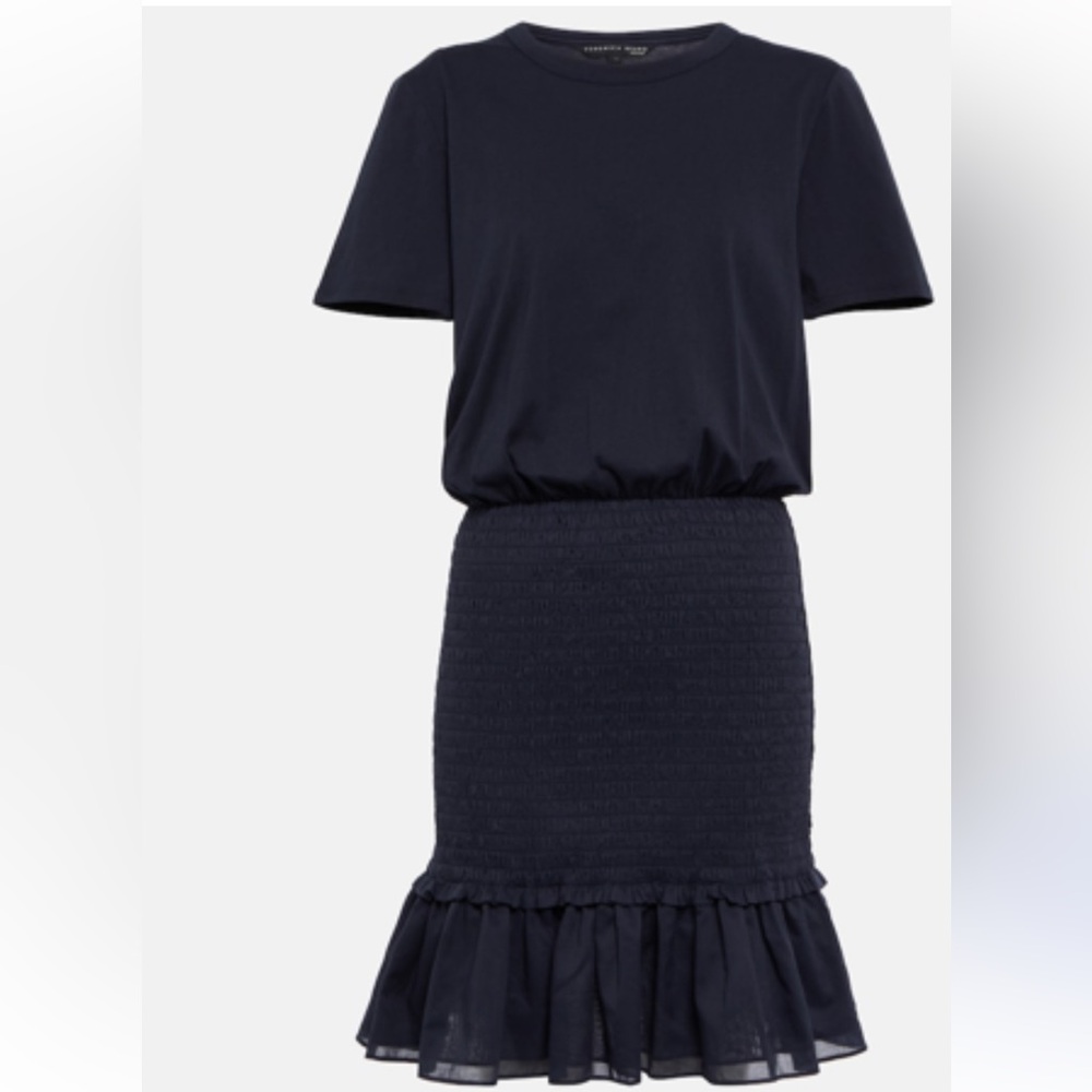 Veronica Beard Black Mini tshirt Dress w accordion style bottom